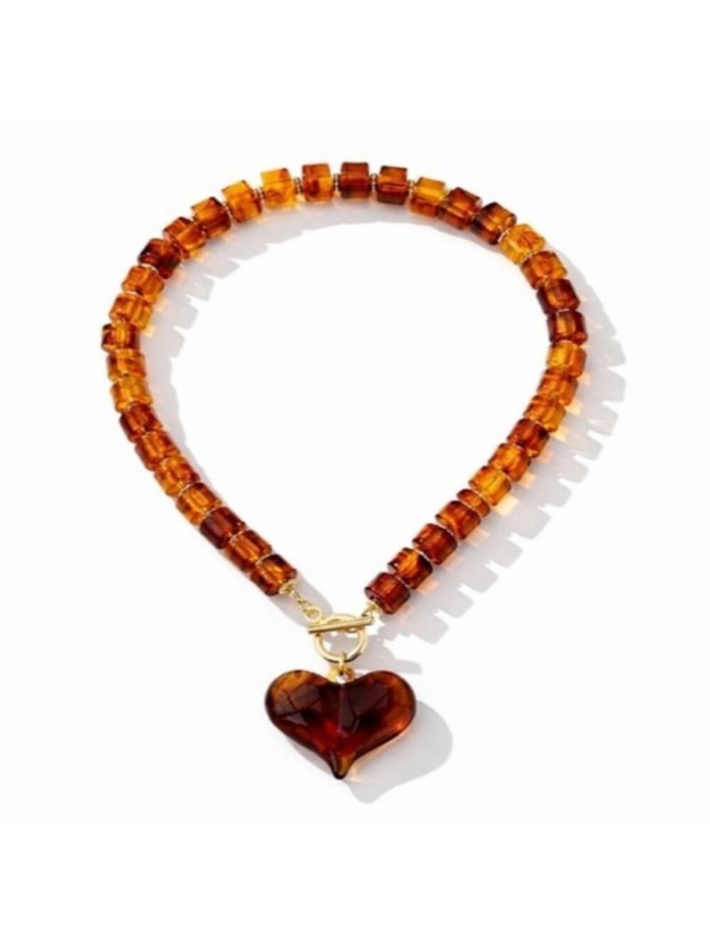 New! Amber Lucite Heart Beaded Necklace (2010) NWOT